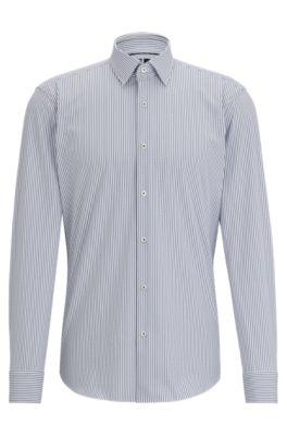 regular-fit shirt in striped material with kent collar- dark blue men's shirts