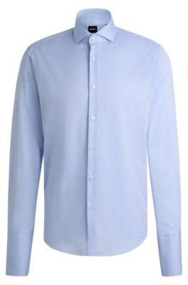 regular-fit shirt in structured cotton with double cuffs- light blue men's shirts