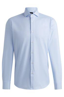 regular-fit shirt in structured easy-iron stretch cotton- light blue men's shirts