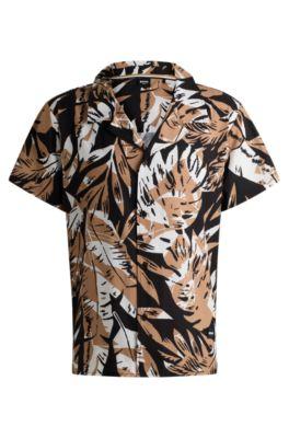 regular-fit shirt with seasonal print- black men's beach tops