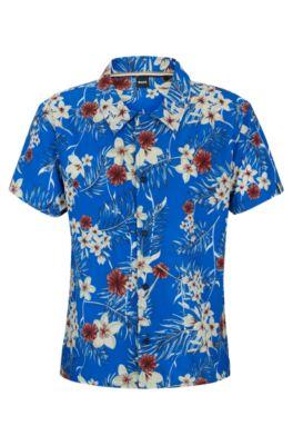 regular-fit shirt with seasonal print- blue men's beach tops