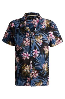 regular-fit shirt with seasonal print- dark blue men's beach tops