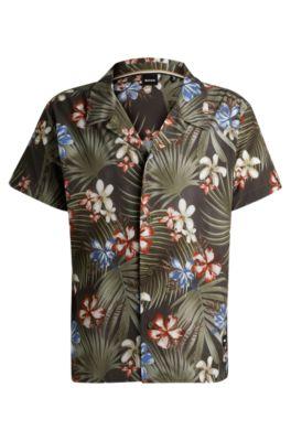 regular-fit shirt with seasonal print- khaki men's beach tops