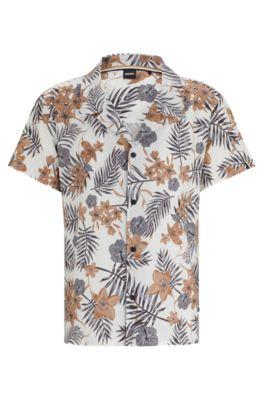 regular-fit shirt with seasonal print- white men's beach tops