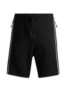 regular-fit shorts with tape inserts- black men's jogging pants