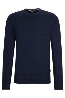 regular-fit sweater in 100% cashmere with ribbed cuffs- dark blue men's sweaters