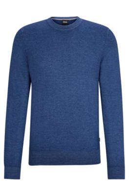 regular-fit sweater in 100% cashmere with ribbed cuffs- light blue men's sweaters
