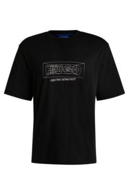 regular-fit t-shirt in cotton with graphic logos- black men's t-shirts