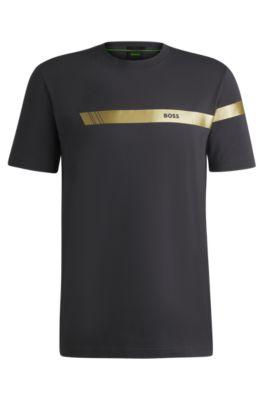 regular-fit t-shirt in stretch cotton with logo stripe- dark grey men's t-shirts