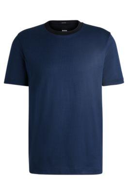 regular-fit t-shirt in structured cotton- dark blue men's t-shirts