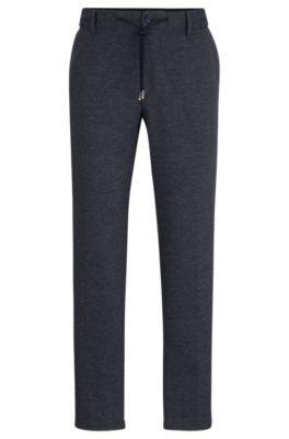 regular-fit trousers in printed jersey- dark blue men's casual pants
