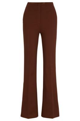 regular-fit trousers in stretch twill with flared leg- brown women's formal pants