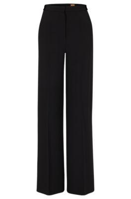 regular-fit trousers with flared leg- black women's formal pants