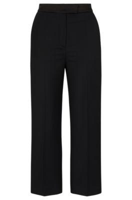 regular-fit tuxedo pants in wool-blend twill- black women's formal pants