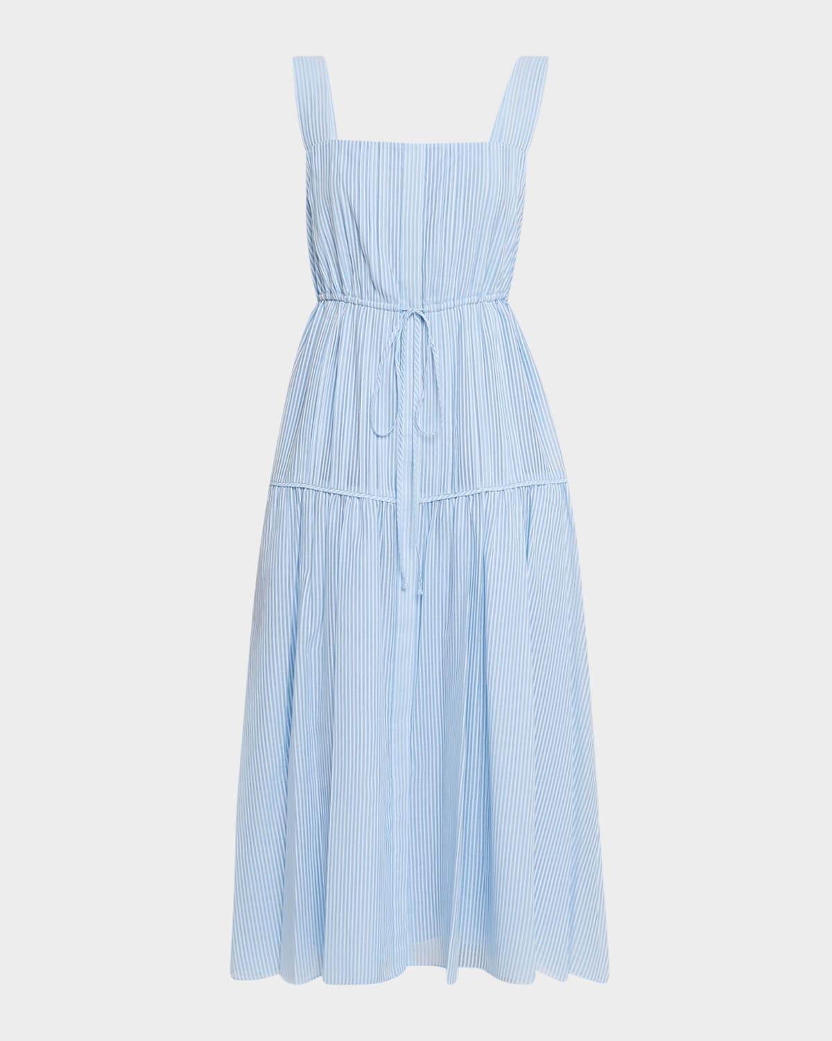 reina striped cotton-silk midi dress