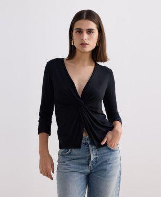 reistor womens twist front knit shirt in black
