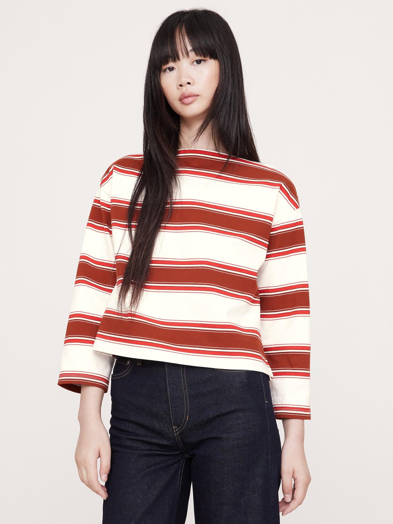 relaxed cotton boat-neck top