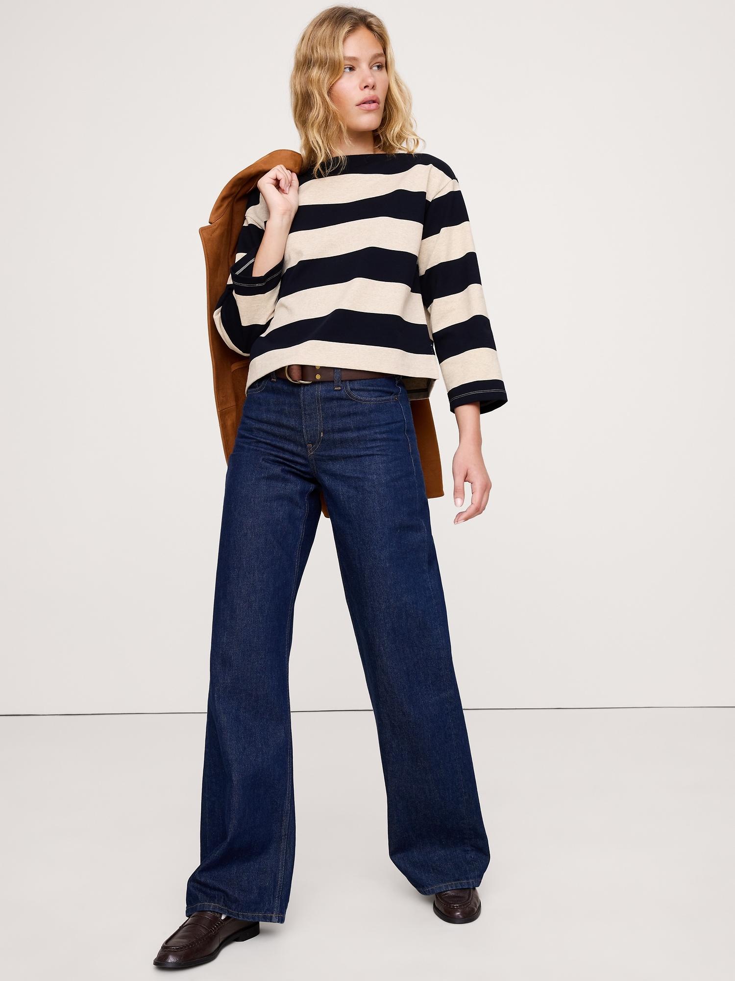 relaxed cotton boat-neck top