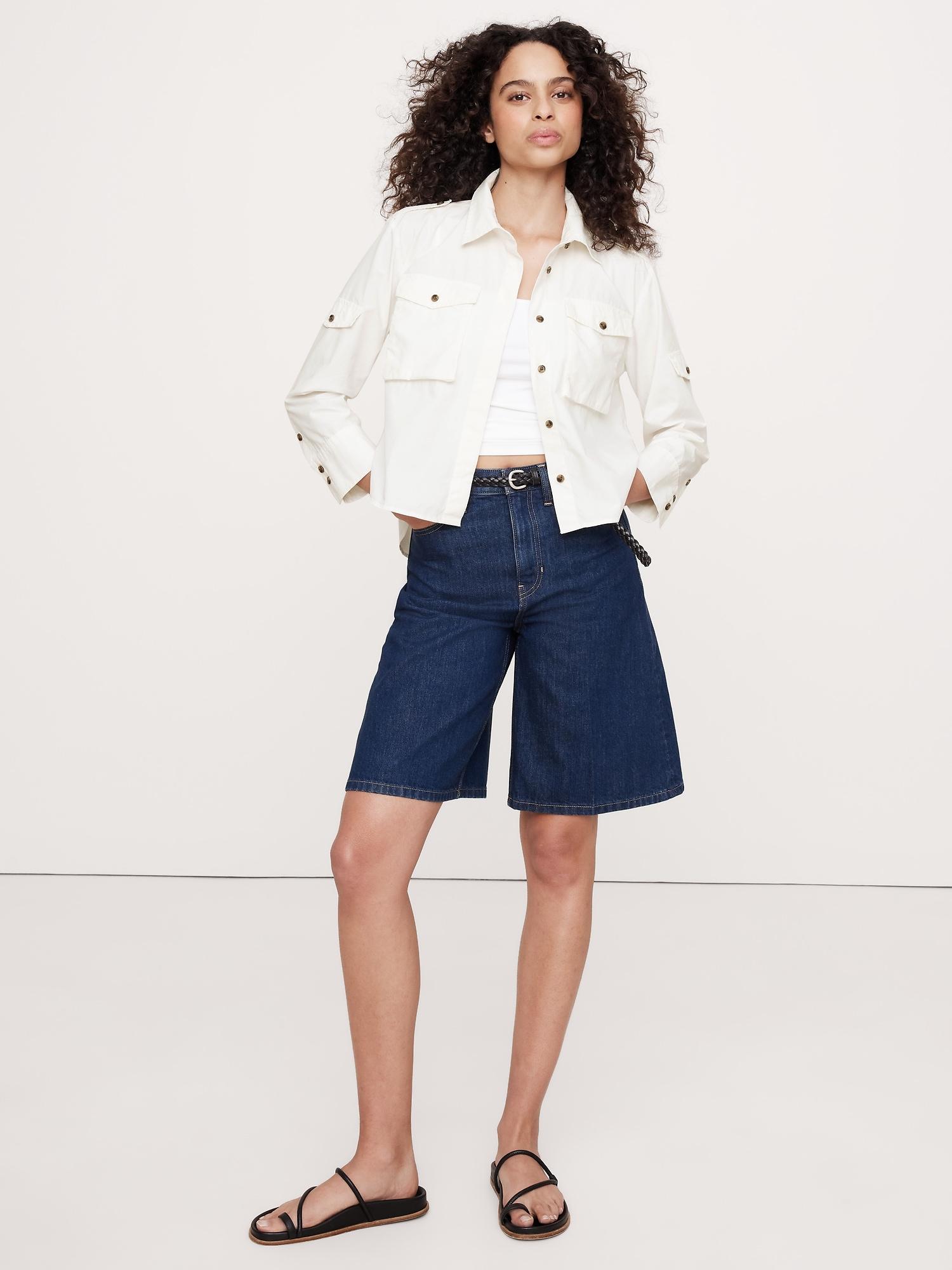 relaxed cotton poplin utility shirt