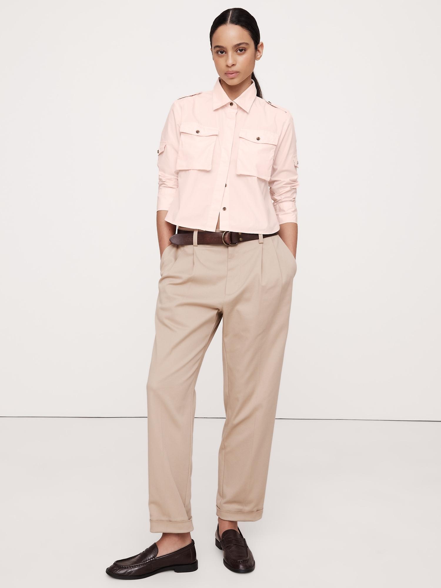 relaxed cotton poplin utility shirt