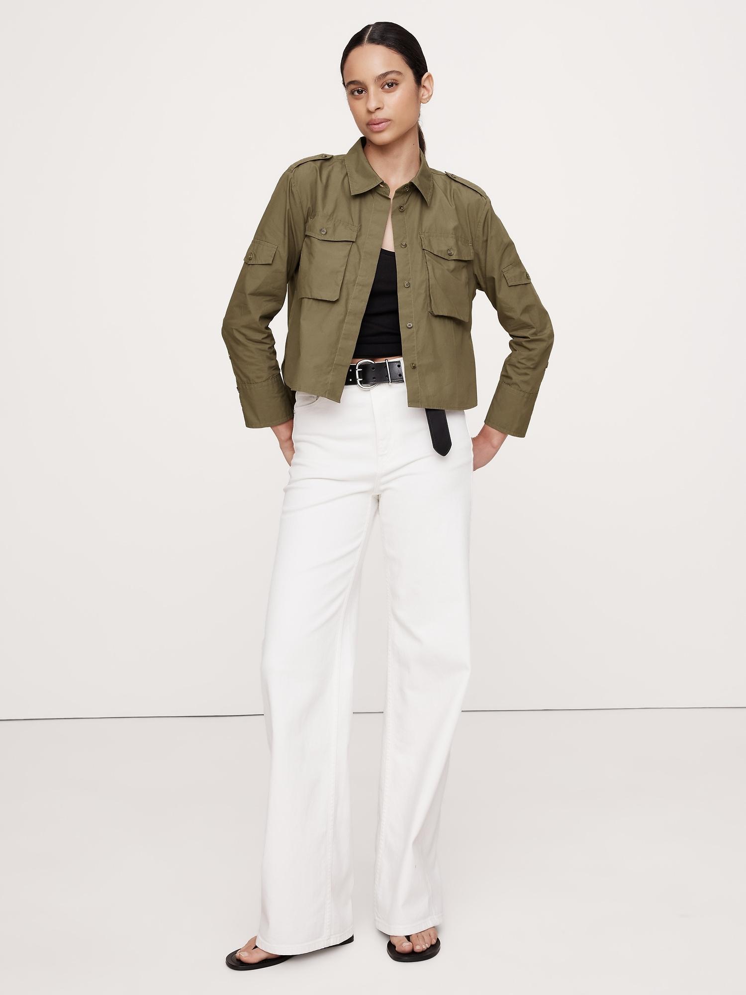relaxed cotton poplin utility shirt