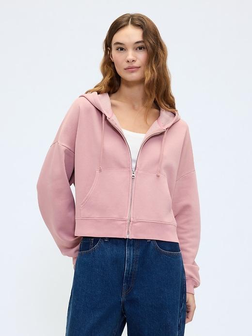relaxed cropped fleece zip hoodie