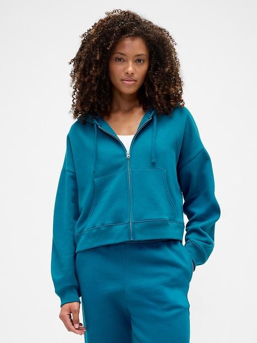 relaxed cropped fleece zip hoodie