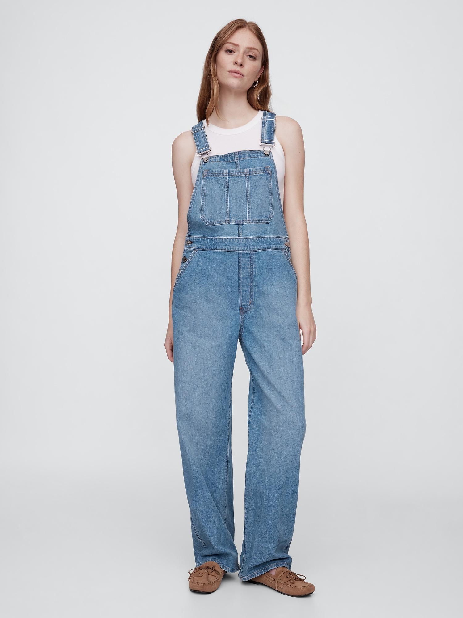 relaxed denim overalls