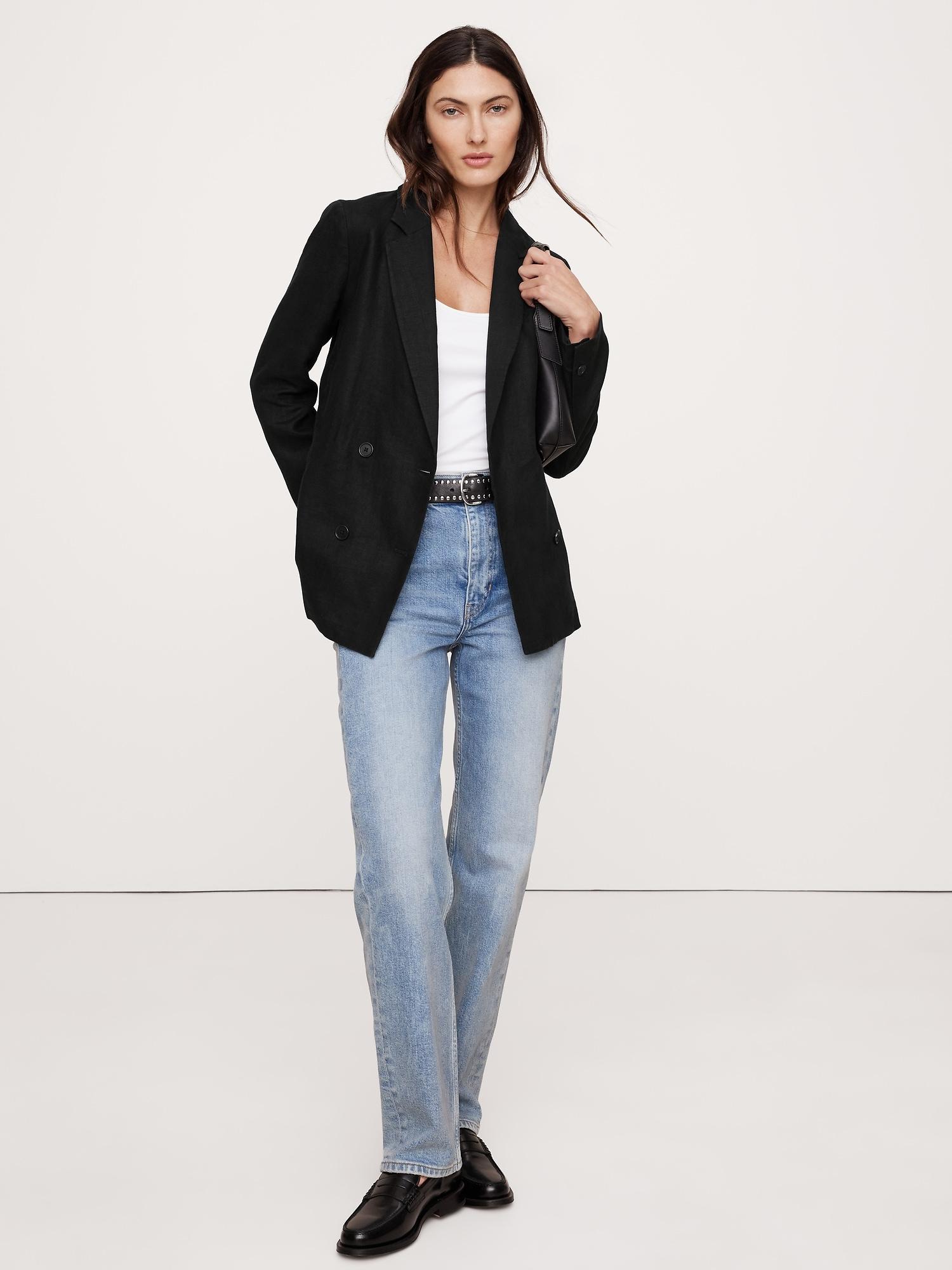relaxed double-breasted linen blazer