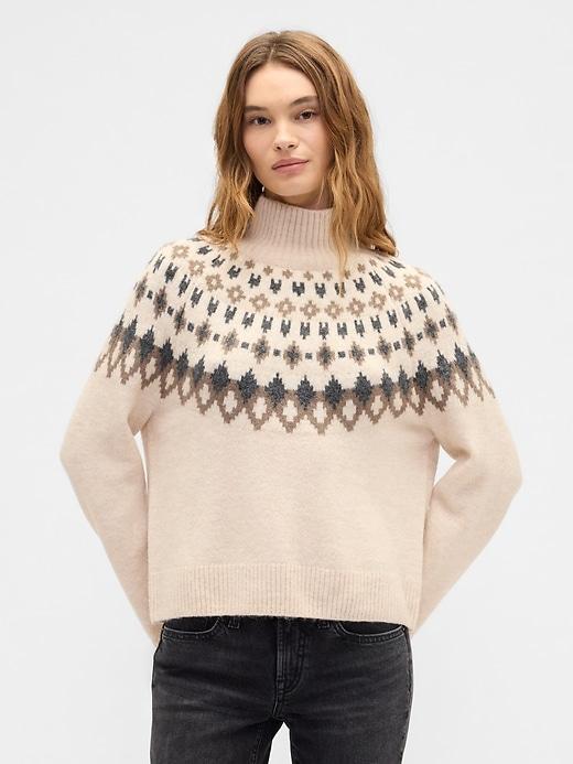 relaxed fair isle mockneck sweater