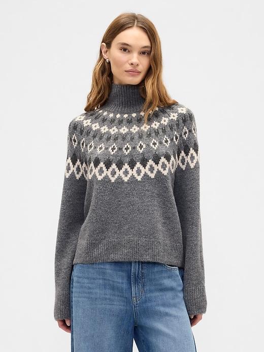 relaxed fair isle mockneck sweater