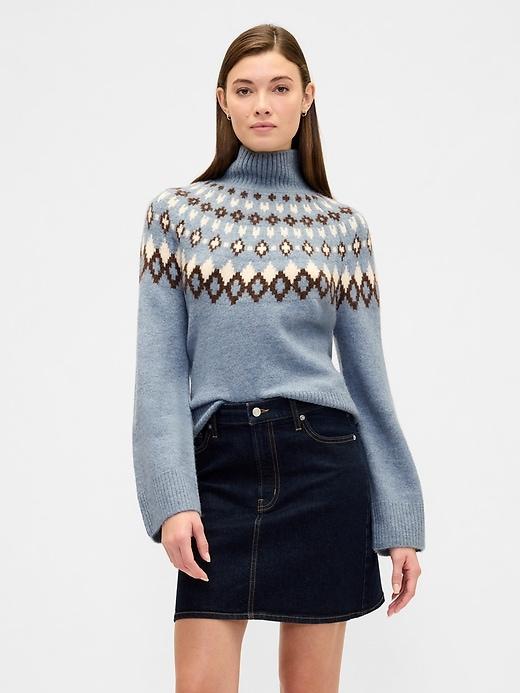 relaxed fair isle mockneck sweater