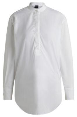 relaxed-fit blouse in easy-iron poplin- white women's business blouses