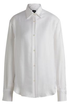 relaxed-fit blouse in silk twill- white women's business blouses