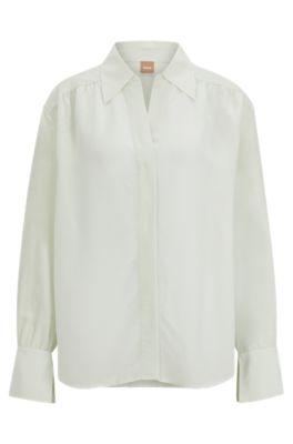 relaxed-fit blouse with concealed placket and point collar- light green women's business blouses