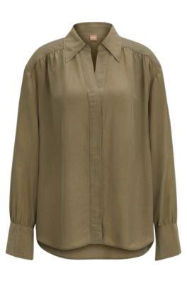 relaxed-fit blouse with concealed placket and point collar- light grey women's business blouses