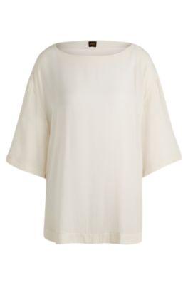 relaxed-fit blouse with contrast stitching- white women's business blouses