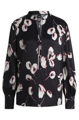 relaxed-fit blouse with tulip print- patterned women's business blouses