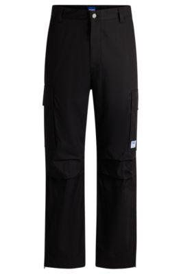 relaxed-fit cargo trousers in cotton- black men's casual pants