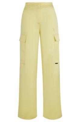 relaxed-fit cargo trousers in satin- light yellow women's formal pants