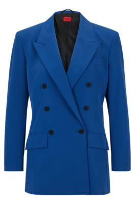 relaxed-fit double-breasted jacket in stretch fabric- blue women's tailored jackets
