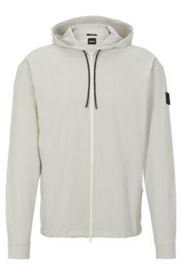 relaxed-fit hooded shirt in performance-stretch fabric- white men's casual shirts