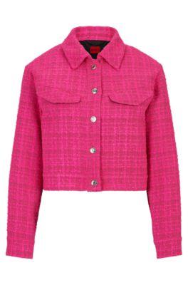 relaxed-fit jacket in boucl fabric with polished trims- patterned women's tailored jackets
