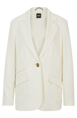 relaxed-fit jacket in linen-blend twill- white women's tailored jackets