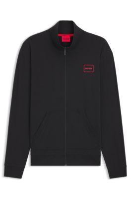 relaxed-fit jacket in stretch cotton with frame logo- black men's loungewear