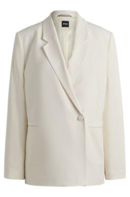 relaxed-fit jacket with feature button- white women's tailored jackets