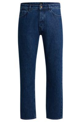 relaxed-fit jeans in blue rigid denim- blue men's jeans