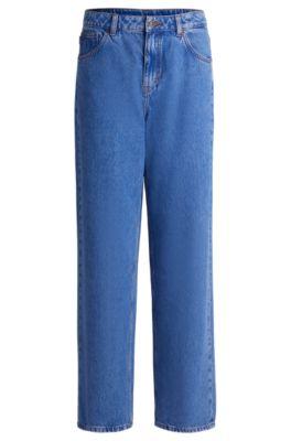 relaxed-fit jeans in blue stonewashed denim- blue women's jeans