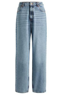 relaxed-fit jeans in bright-blue cotton denim- blue women's jeans