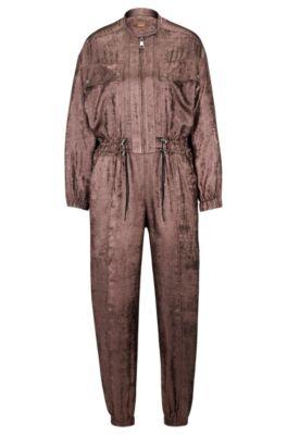 relaxed-fit jumpsuit in metallic material with elastic waist- light pink women's day dresses